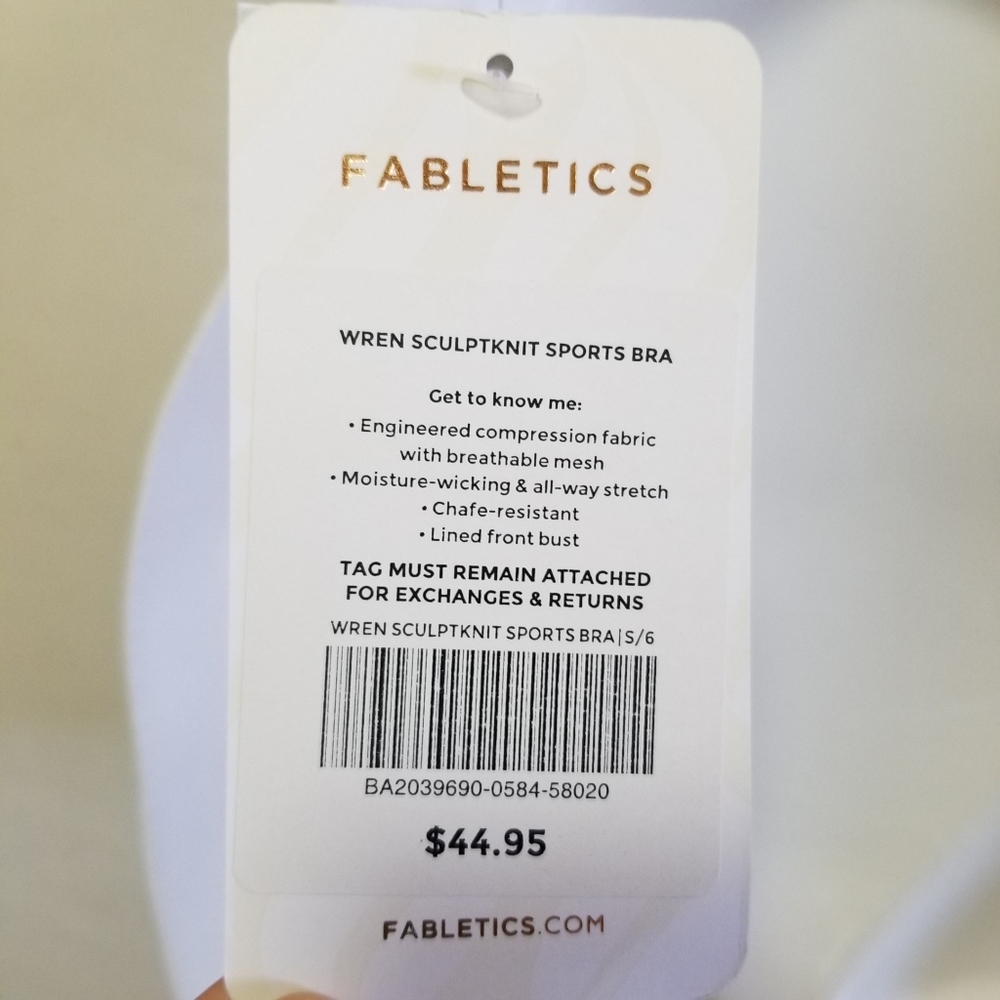 Fabletics Womens Wren SculptKnit Sports Bra Black Logo Wide Band Mesh S NWT - Picture 11 of 14